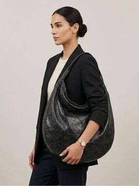 Tano Black Leather Slouchy Half Moon Crescent Purse - HUGE!